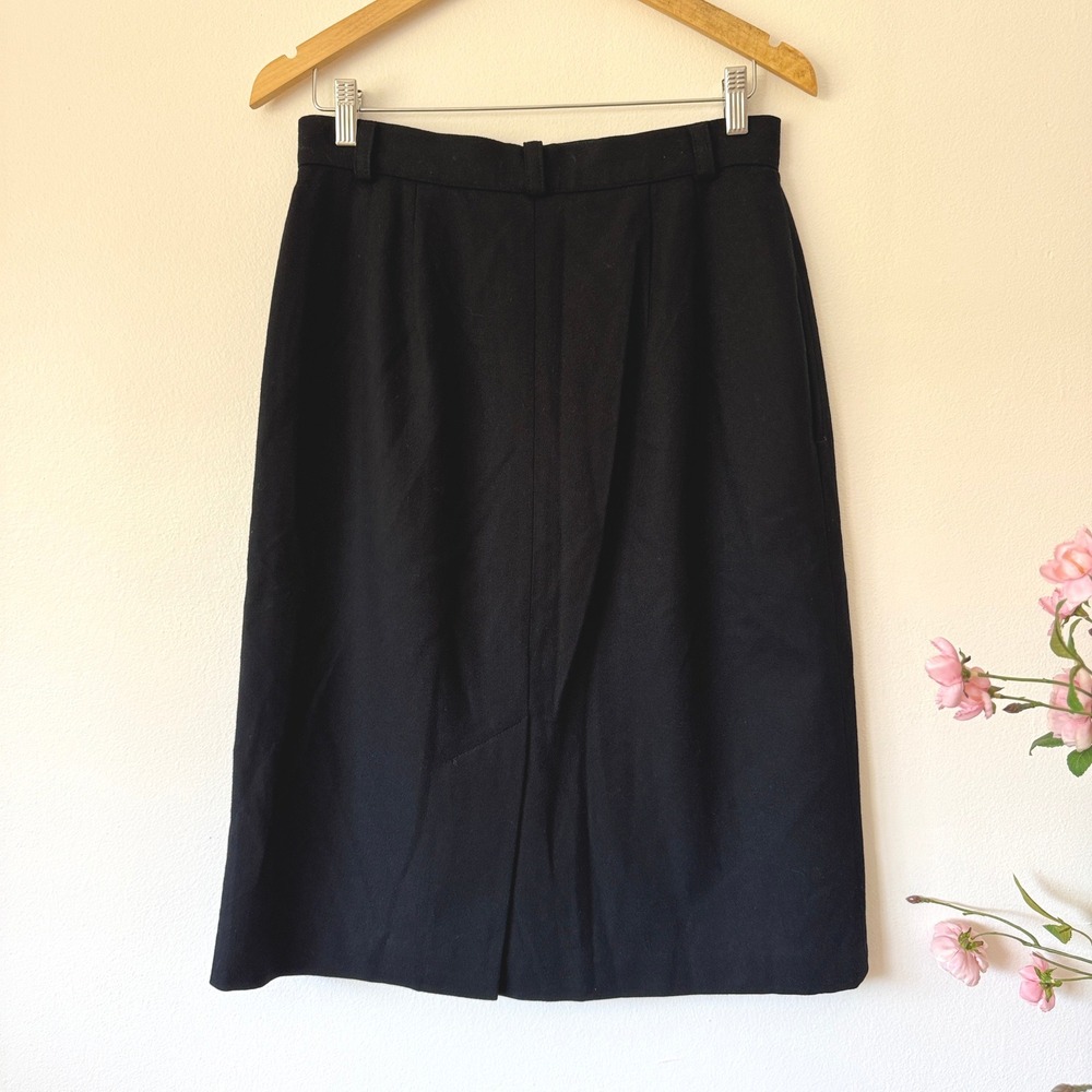 L.L. Bean 100% Wool Skirt Women's Size 12 Black Midi Made in USA Vintage Career - Picture 6 of 10